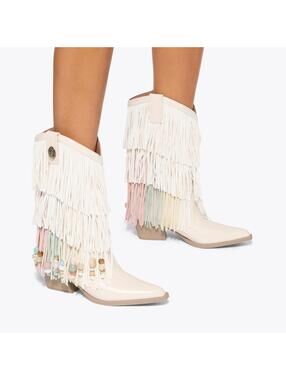 Kurt Geiger Fringe Cowboy Boot Cream EU 36.5 / US 6